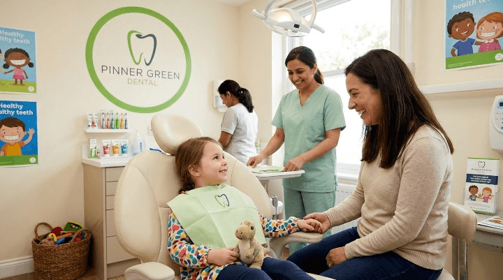 Parent and child attending a routine dental check-up appointment at Pinner Green Dental